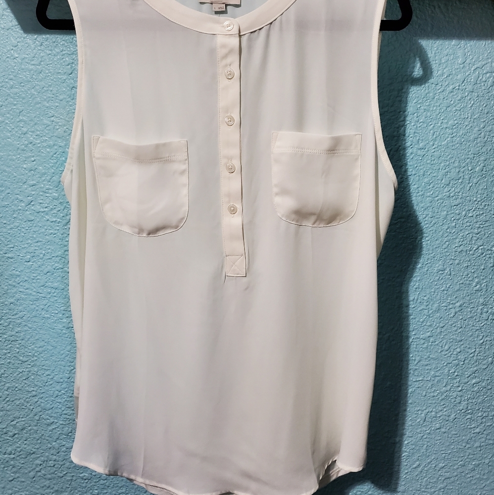 Pocket Split Neck Mixed Media Shell